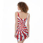 Swirl American Patriotic Star Print Sleeveless Bodycon Dress