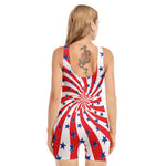 Swirl American Patriotic Star Print Sleeveless One Piece Swimsuit