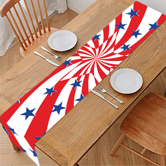 Swirl American Patriotic Star Print Table Runner