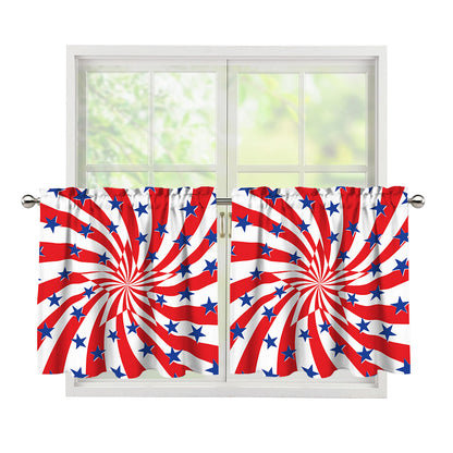Swirl American Patriotic Star Print Tier Curtains