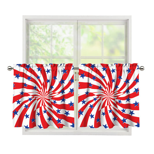 Swirl American Patriotic Star Print Tier Curtains