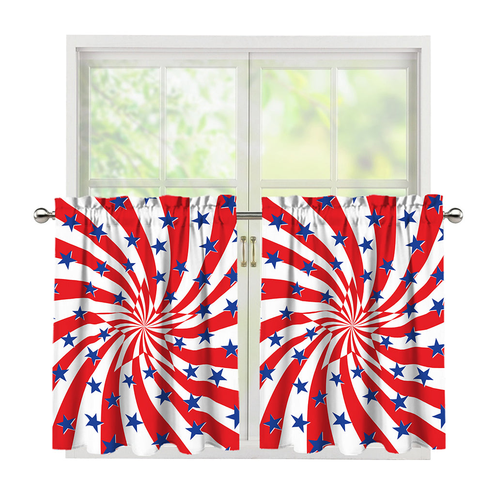 Swirl American Patriotic Star Print Tier Curtains