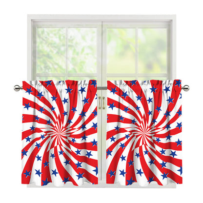 Swirl American Patriotic Star Print Tier Curtains