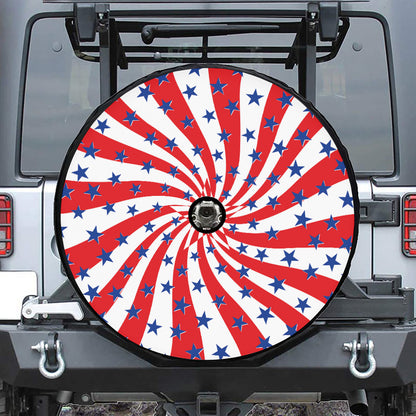 Swirl American Patriotic Star Print Tire Cover With Camera Hole