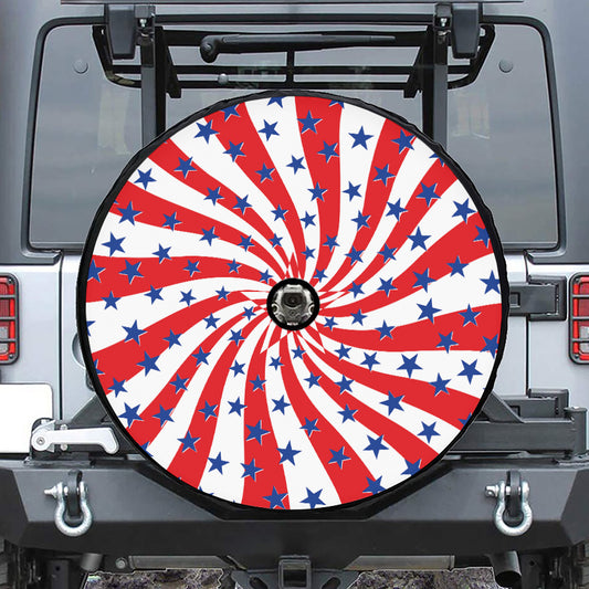 Swirl American Patriotic Star Print Tire Cover With Camera Hole
