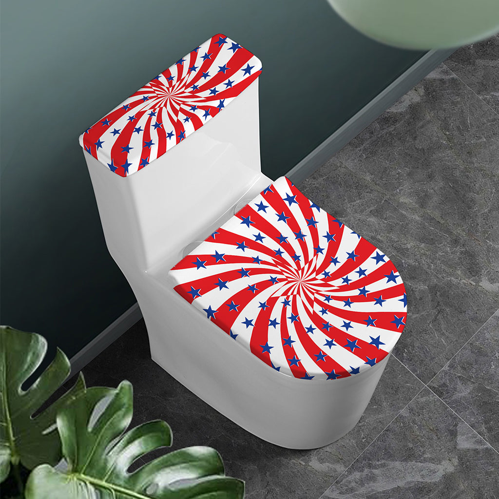Swirl American Patriotic Star Print Toilet Lid And Tank Cover Set