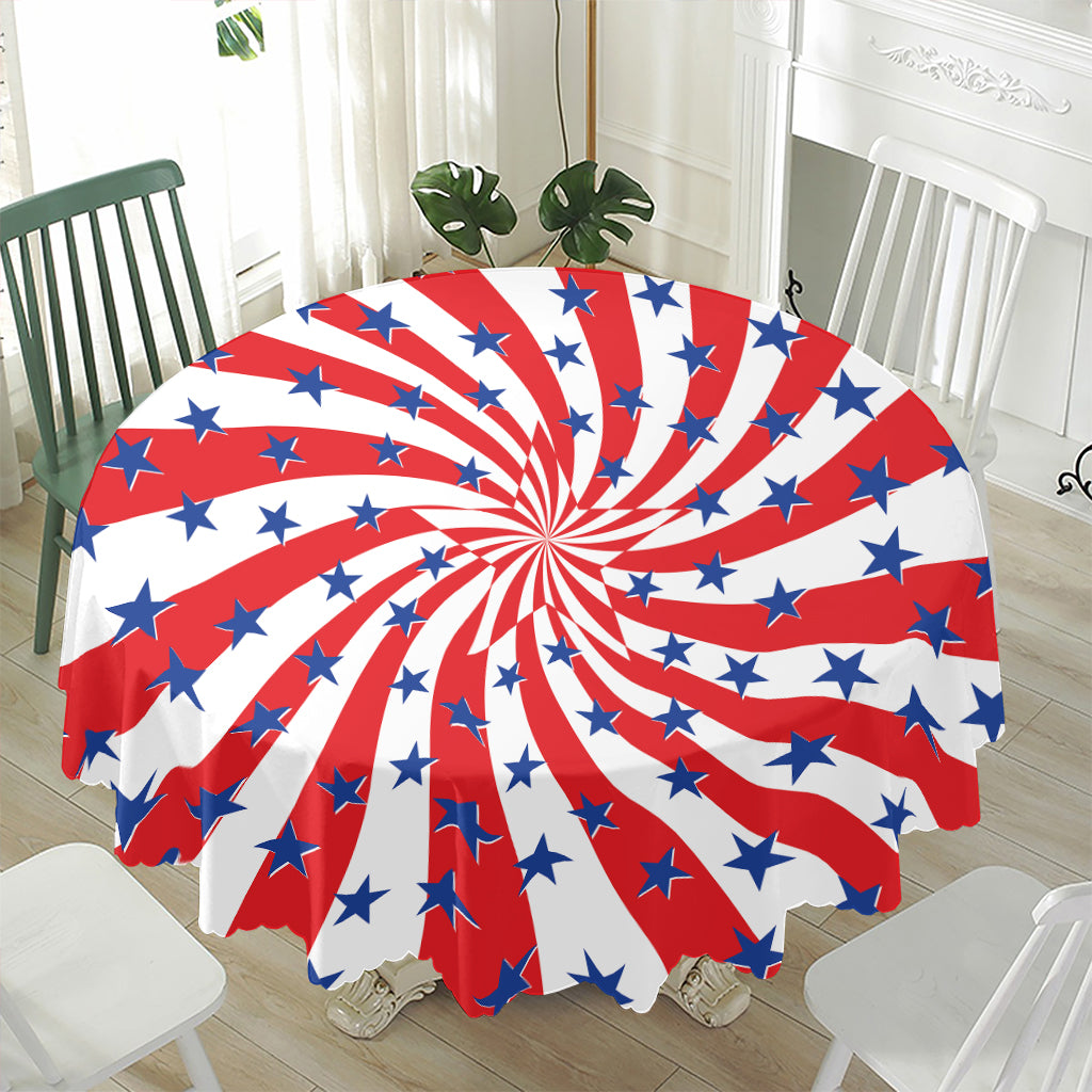 Swirl American Patriotic Star Print Waterproof Round Tablecloth