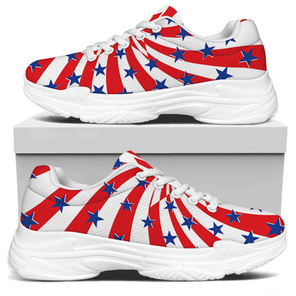 Swirl American Patriotic Star Print White Chunky Shoes