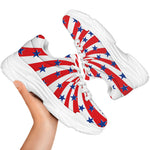 Swirl American Patriotic Star Print White Chunky Shoes