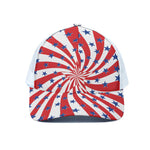 Swirl American Patriotic Star Print White Mesh Trucker Cap