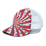 Swirl American Patriotic Star Print White Mesh Trucker Cap