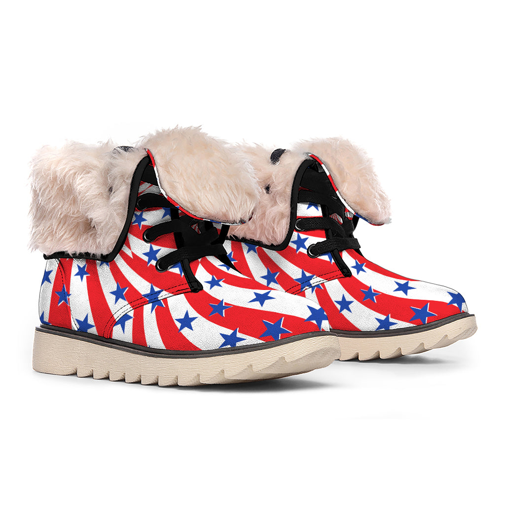 Swirl American Patriotic Star Print Winter Boots