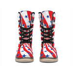 Swirl American Patriotic Star Print Winter Boots
