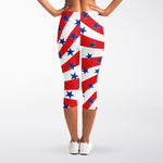 Swirl American Patriotic Star Print Women's Capri Leggings