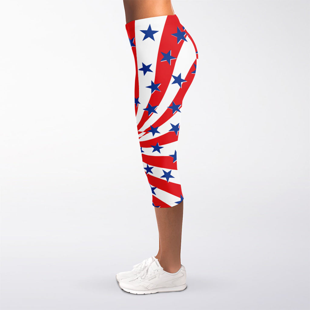 Swirl American Patriotic Star Print Women's Capri Leggings