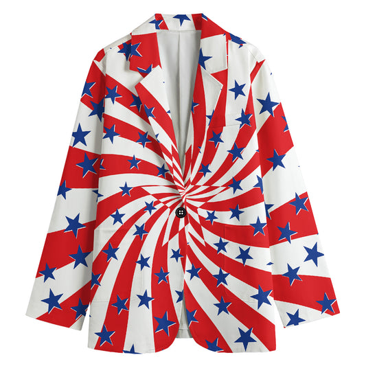 Swirl American Patriotic Star Print Women's Cotton Blazer
