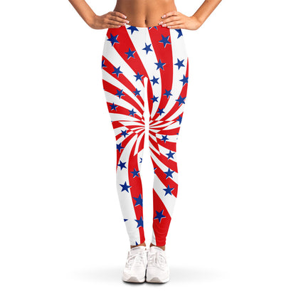 Swirl American Patriotic Star Print Women's Leggings