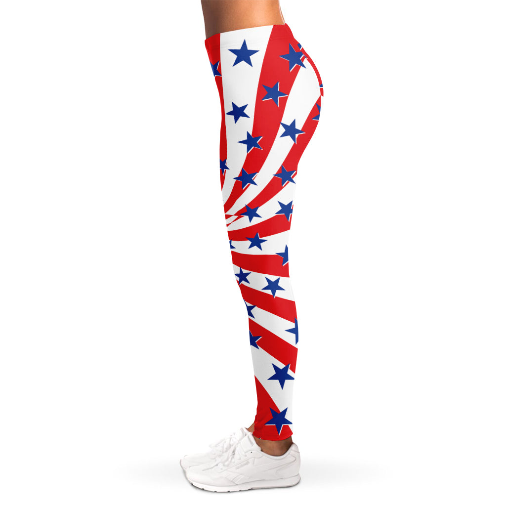 Swirl American Patriotic Star Print Women's Leggings