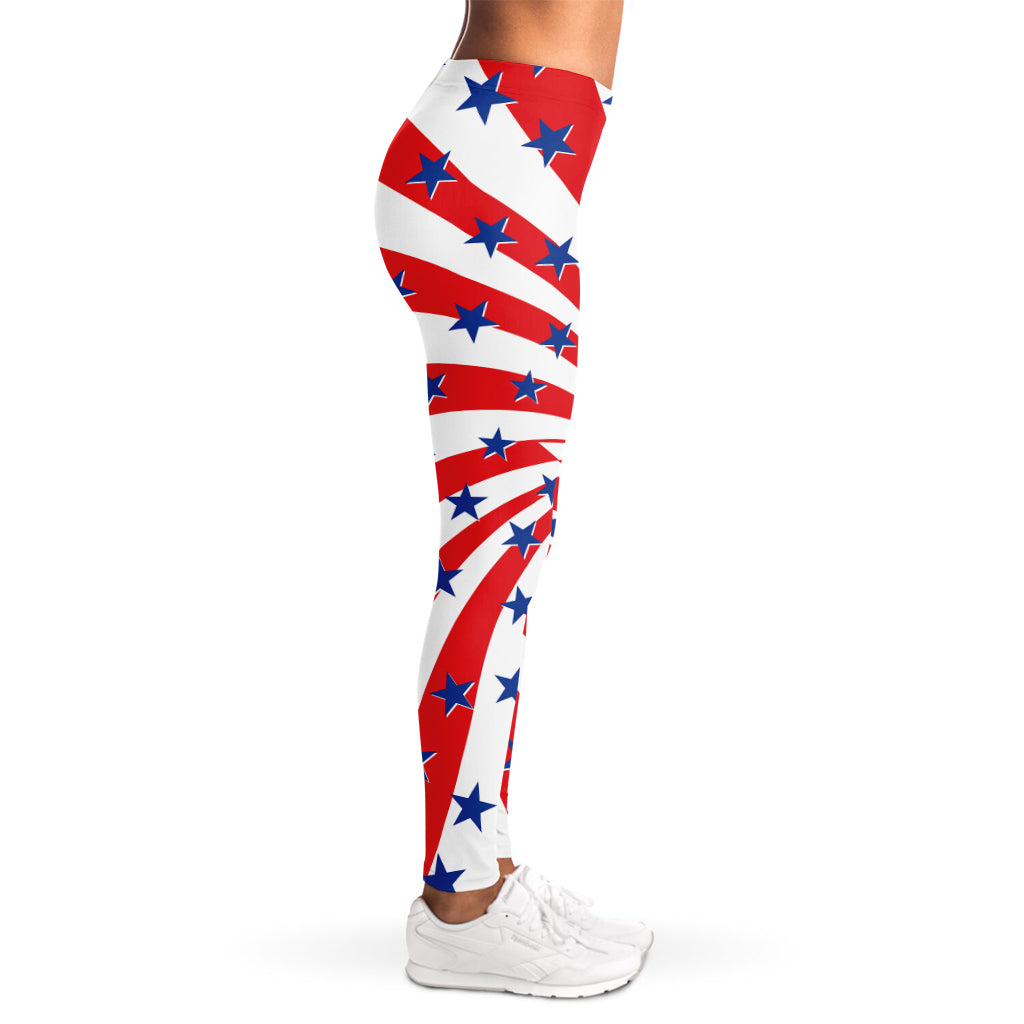 Swirl American Patriotic Star Print Women's Leggings