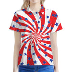 Swirl American Patriotic Star Print Women's Polo Shirt