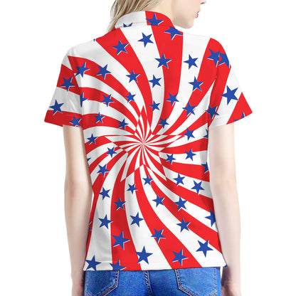 Swirl American Patriotic Star Print Women's Polo Shirt