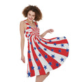 Swirl American Patriotic Star Print Sleeveless Knee Length Dress