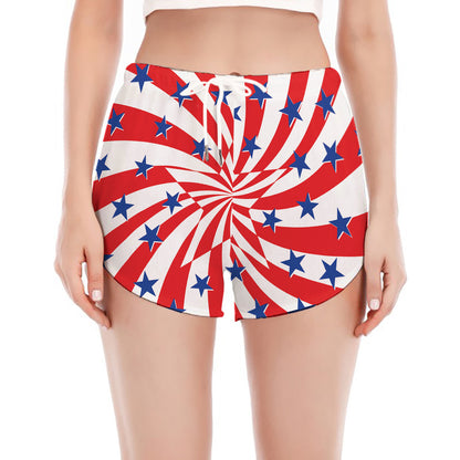 Swirl American Patriotic Star Print Women's Split Running Shorts