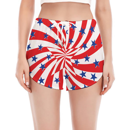 Swirl American Patriotic Star Print Women's Split Running Shorts