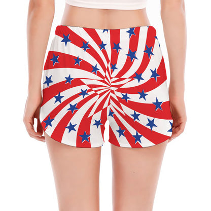 Swirl American Patriotic Star Print Women's Split Running Shorts