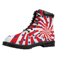 Swirl American Patriotic Star Print Padded Collar Lace Up Boots
