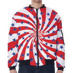 Swirl American Patriotic Star Print Zip Sleeve Bomber Jacket