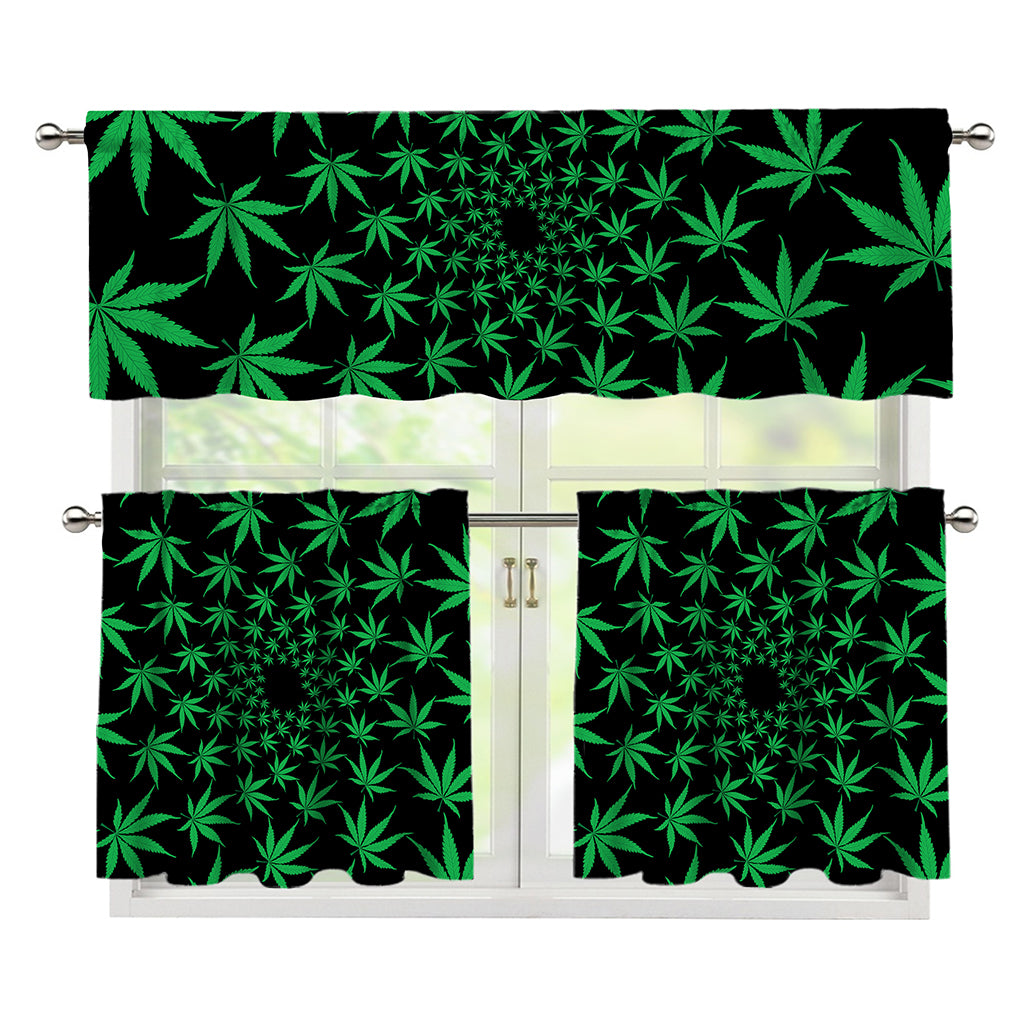 Swirl Cannabis Leaf Print 3 Piece Kitchen Curtains