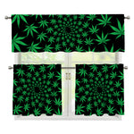 Swirl Cannabis Leaf Print 3 Piece Kitchen Curtains