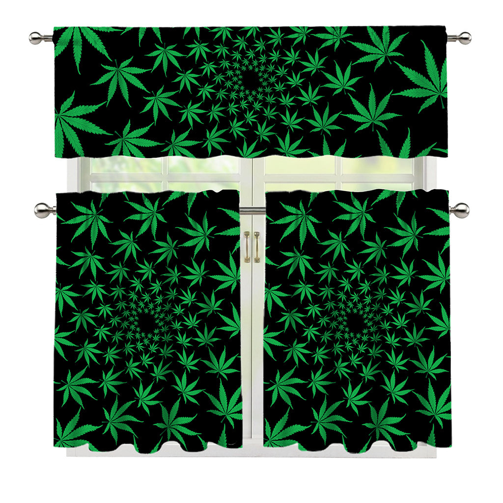 Swirl Cannabis Leaf Print 3 Piece Kitchen Curtains