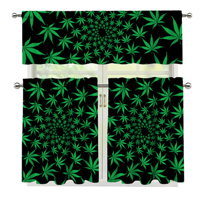 Swirl Cannabis Leaf Print 3 Piece Kitchen Curtains