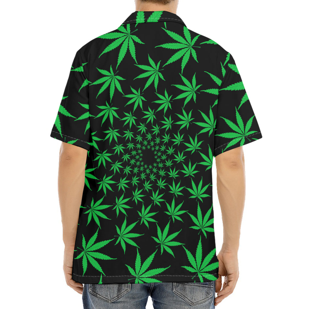 Swirl Cannabis Leaf Print Aloha Shirt