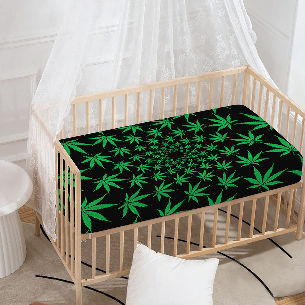 Swirl Cannabis Leaf Print Baby Crib Sheet