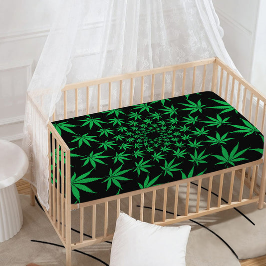 Swirl Cannabis Leaf Print Baby Crib Sheet