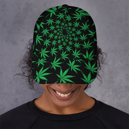 Swirl Cannabis Leaf Print Baseball Cap