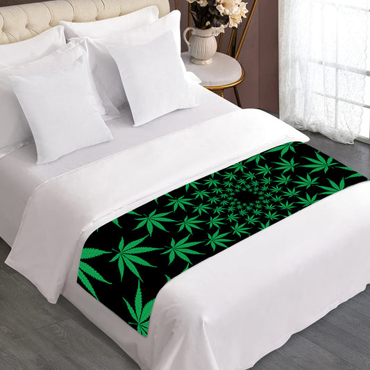 Swirl Cannabis Leaf Print Bed Runner