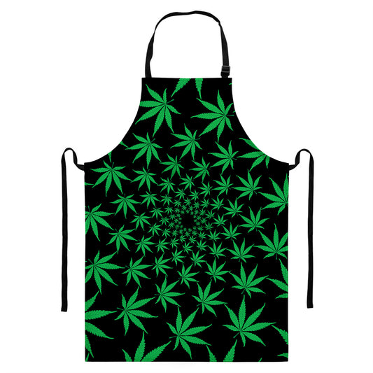 Swirl Cannabis Leaf Print Bib Apron With Pocket