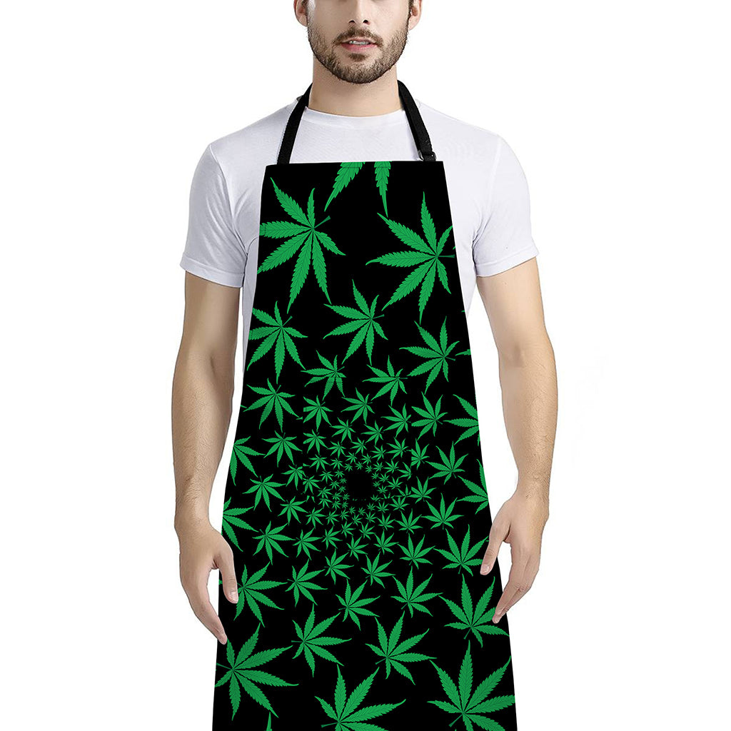Swirl Cannabis Leaf Print Bib Apron With Pocket