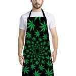 Swirl Cannabis Leaf Print Bib Apron With Pocket