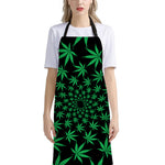 Swirl Cannabis Leaf Print Bib Apron With Pocket