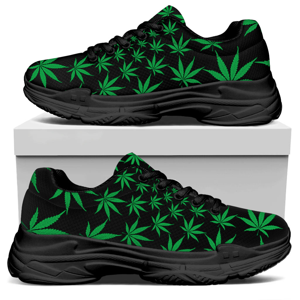 Swirl Cannabis Leaf Print Black Chunky Shoes