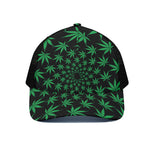 Swirl Cannabis Leaf Print Black Mesh Trucker Cap