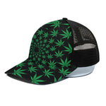 Swirl Cannabis Leaf Print Black Mesh Trucker Cap