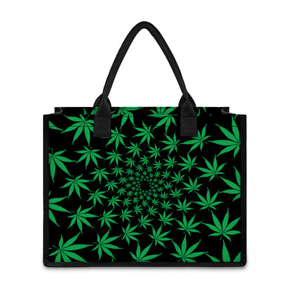 Swirl Cannabis Leaf Print Canvas Tote Bag