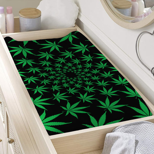 Swirl Cannabis Leaf Print Changing Pad Cover