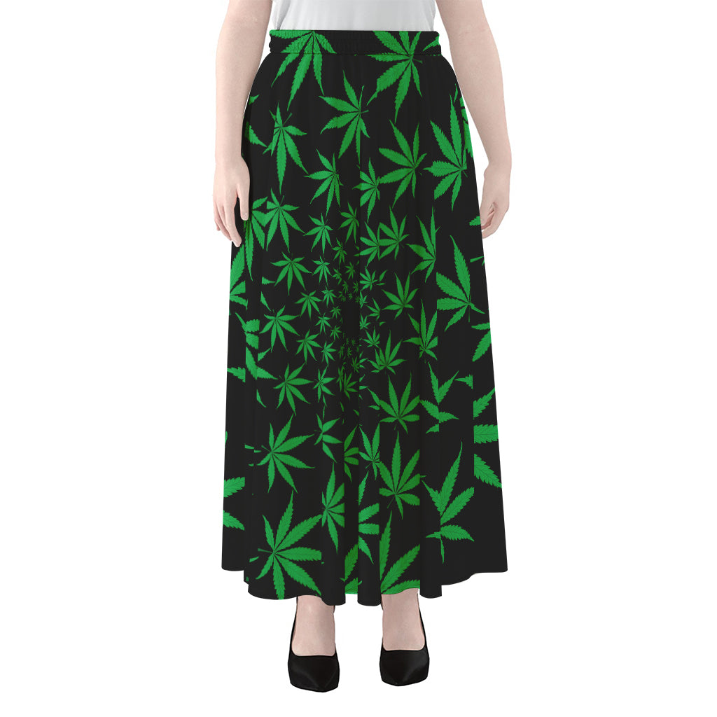 Swirl Cannabis Leaf Print Chiffon Maxi Skirt